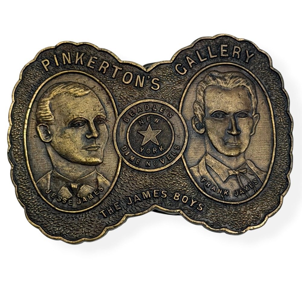 VTG 70s‎ Pinkerton's Gallery James Boys Belt Buckle Jesse & Frank James Outlaws